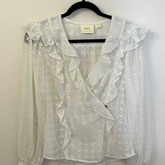 Anthropologie Maeve Laila Ruffled Blouse - Cream 4 - Picture 1 of 6